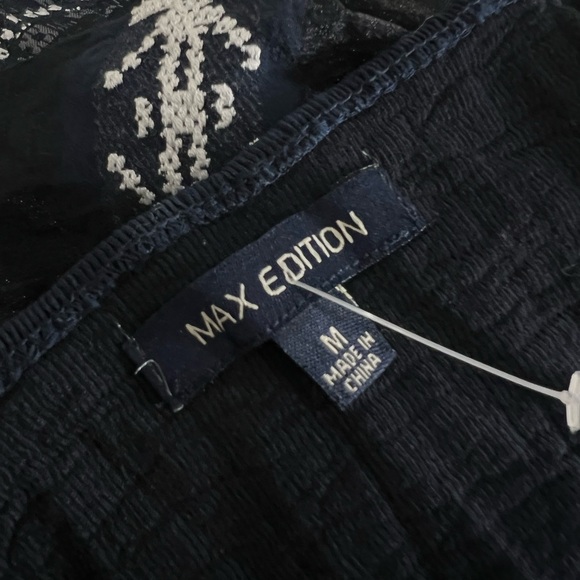 Navy Blue Sleeveless Smocked Jacquard Fit & Flare Dress Ribbed Embroidered - Picture 3 of 9